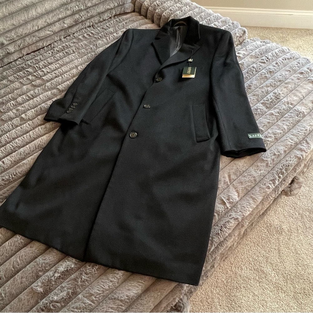 NEW WITH TAGS Lauren Ralph Lauren 100% Chasmere Mid length Black Coat 40R - Picture 2 of 8